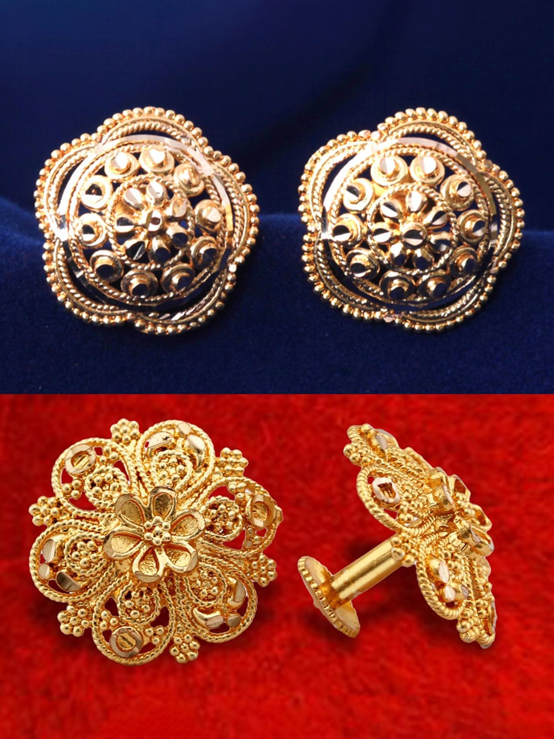 

MEENAZ Set Of 2 Gold-Plated Studs Earrings