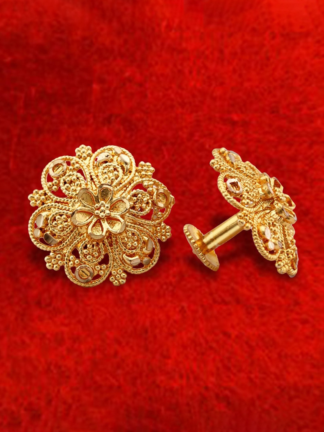 

MEENAZ Set Of 3 Gold-Plated Floral Shaped Studs Earrings
