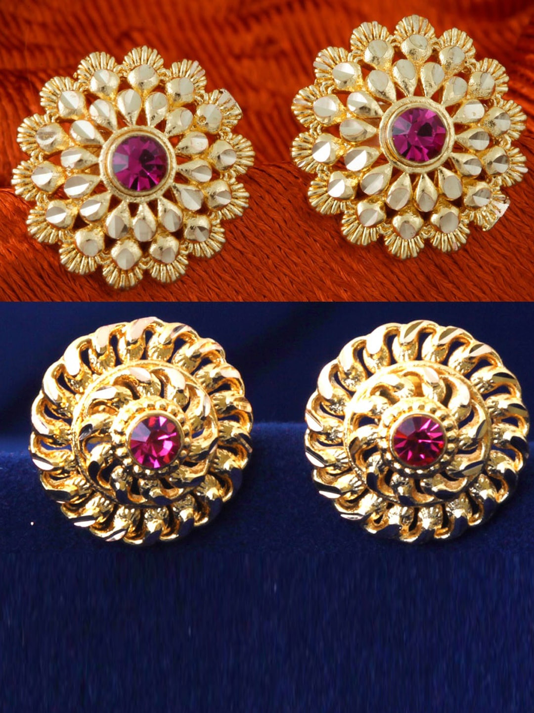 

MEENAZ 2Pcs Gold-Plated Studs Earrings