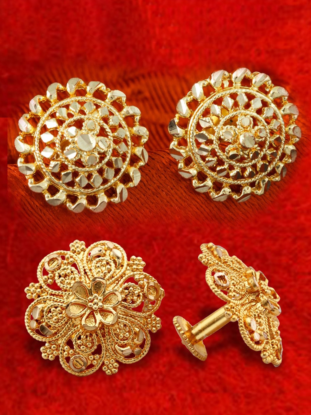 

MEENAZ Set Of 2 Gold-Plated Studs Earrings