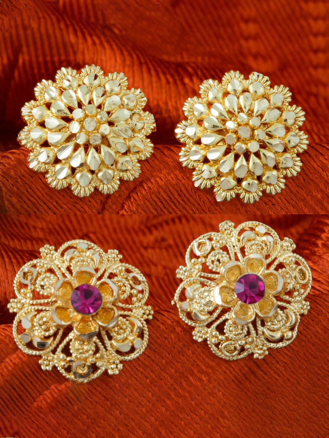 

MEENAZ Set Of 2 Gold-Plated Stone Studded Studs Earrings