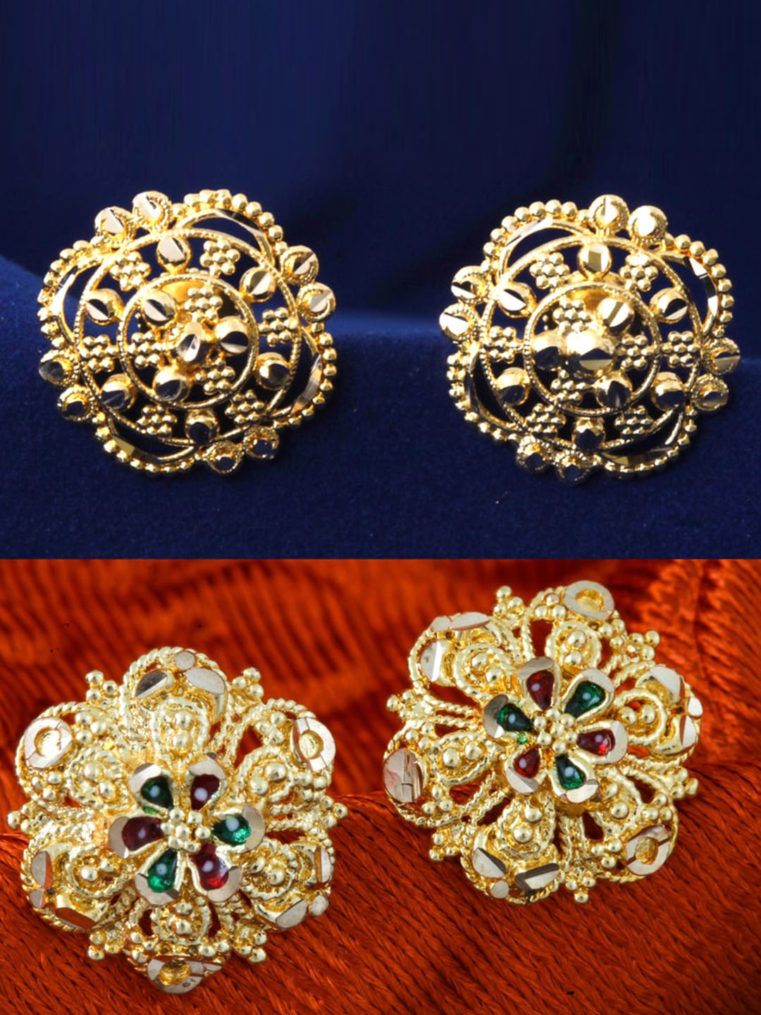 

MEENAZ Set Of 2 Gold-Plated Floral Shaped Studs Earrings