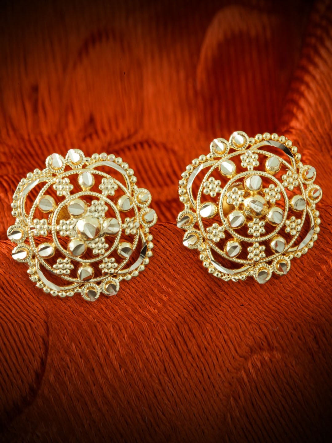 

MEENAZ Set Of 4 Gold-Plated Cubic Zirconia Dome Shaped Studs Earrings