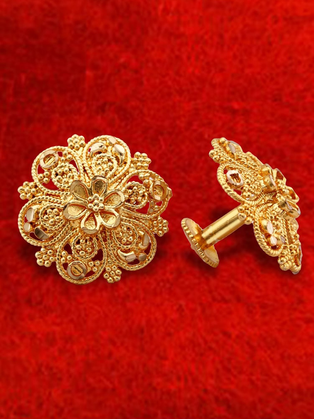 

MEENAZ Set Of 4 Gold-Plated Stone Studded Studs Earrings