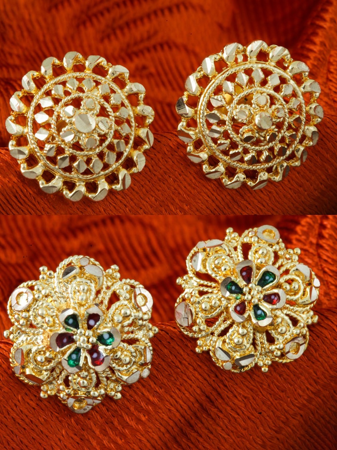 

MEENAZ Set Of 2 Gold-Plated Floral Shaped Studs Earrings
