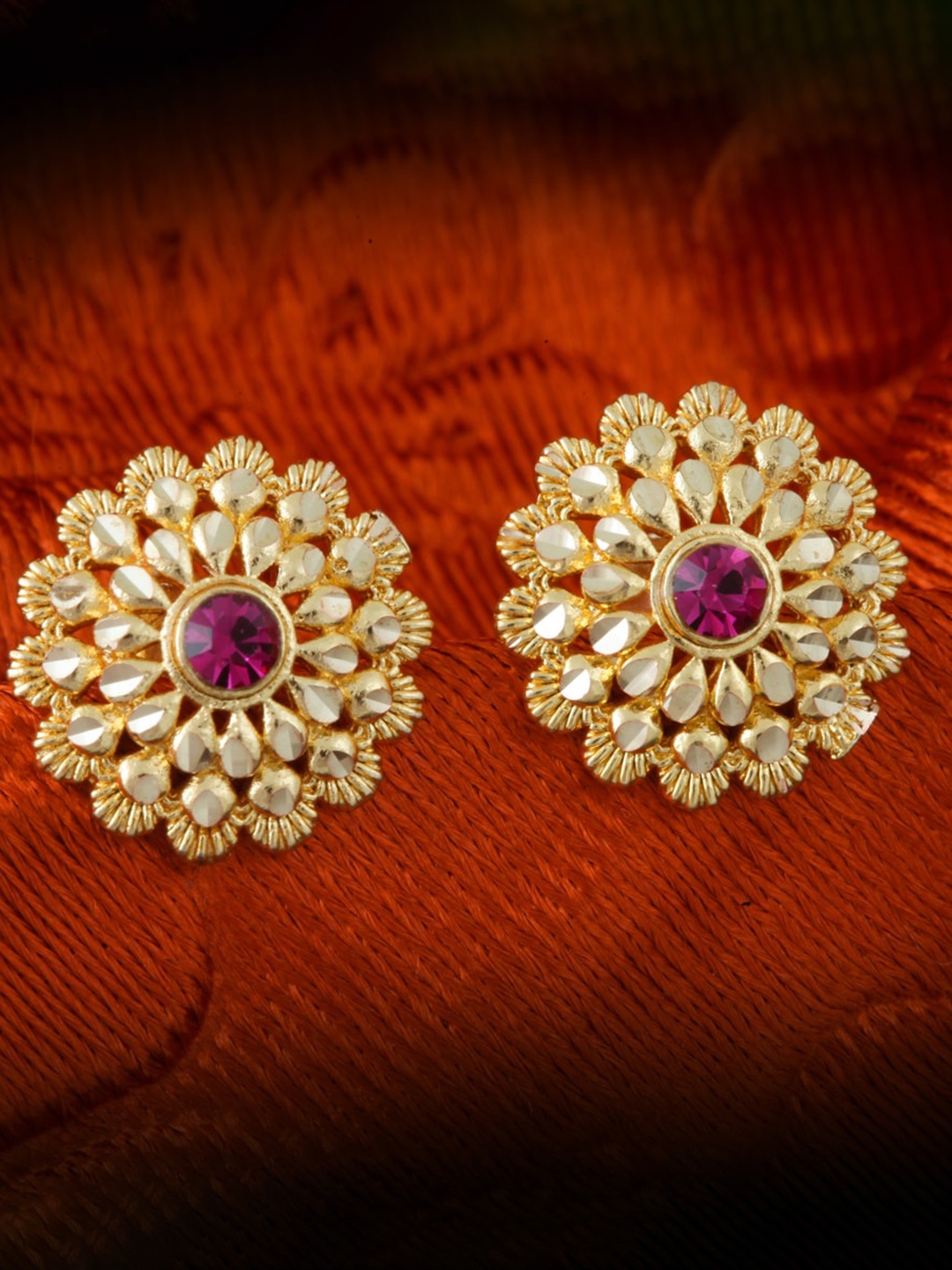 

MEENAZ Set of 4 Gold-Plated Cubic Zirconia Dome Shaped Studs Earrings