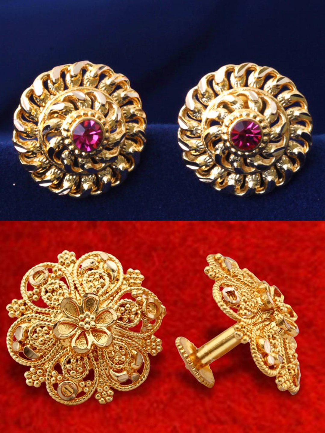 

MEENAZ Set Of 2 Gold-Plated Floral Shaped Studs Earrings