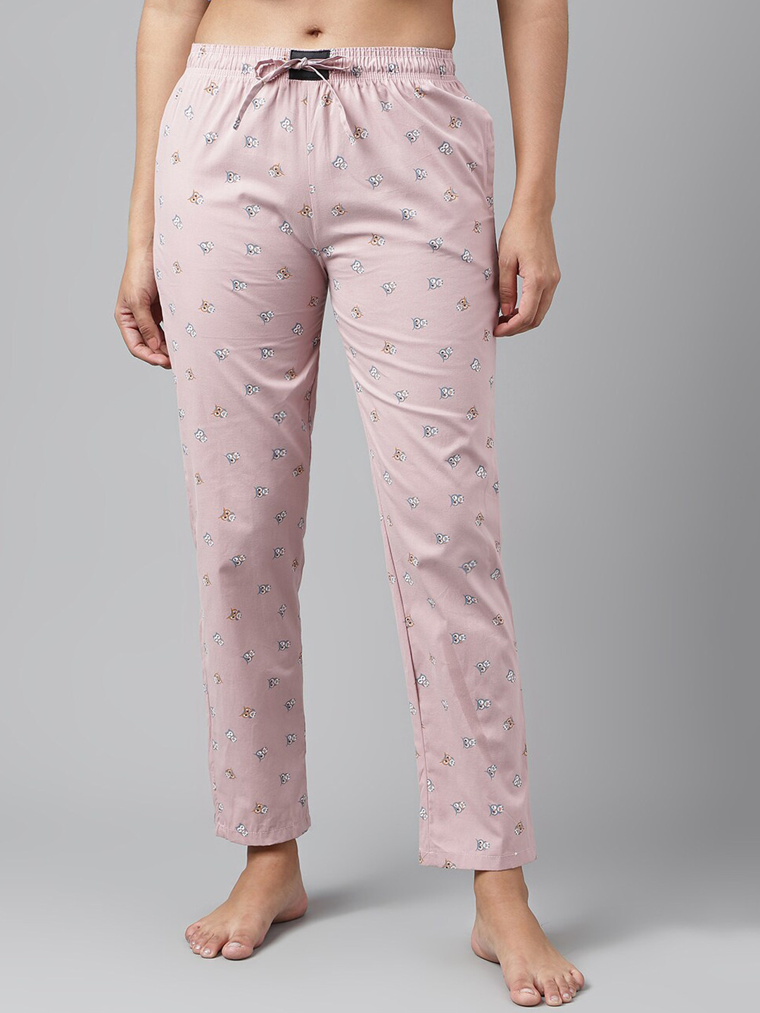 

FLAMBOYANT Women Printed Mid-Rise Cotton Lounge Pants, Pink