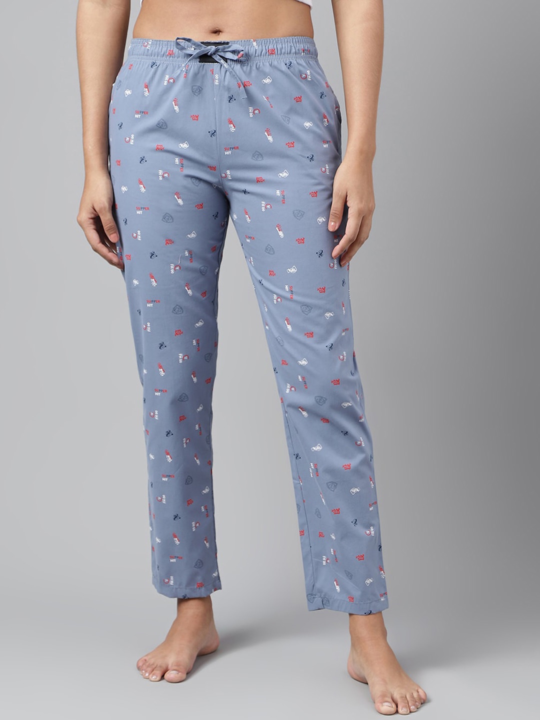 

FLAMBOYANT Women Printed Cotton Lounge Pants, Blue