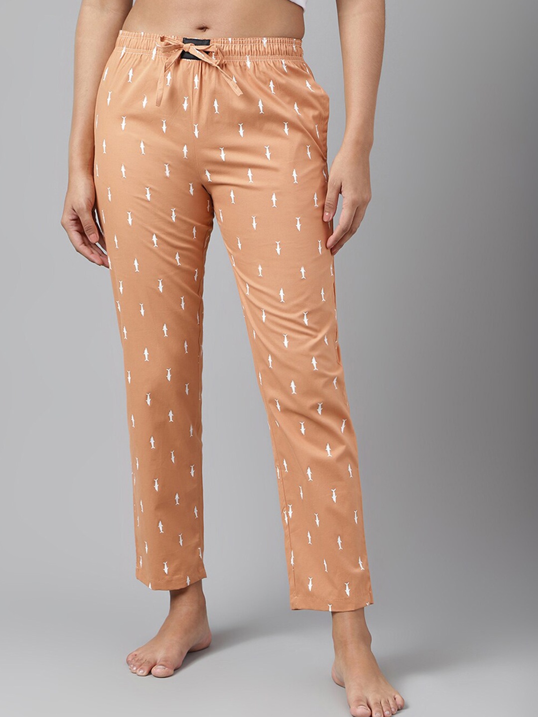 

FLAMBOYANT Women Conversational Printed Pure Cotton Lounge Pants, Peach