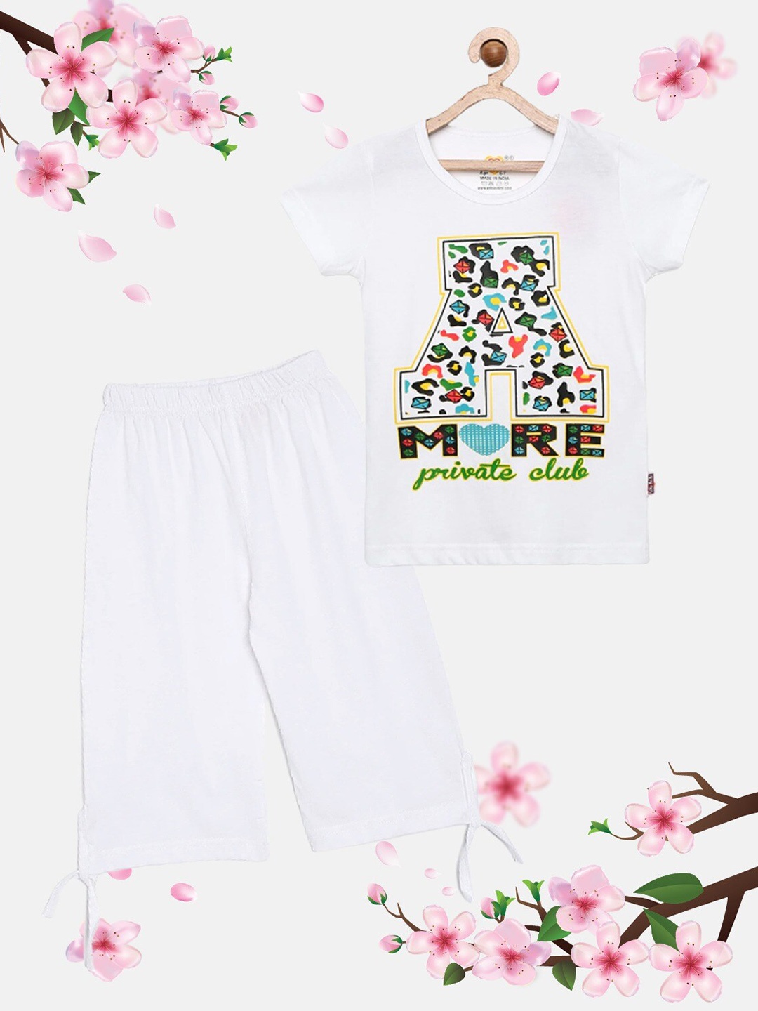 

SINI MINI Girls Abstract Printed Pure Cotton Night Suit, White
