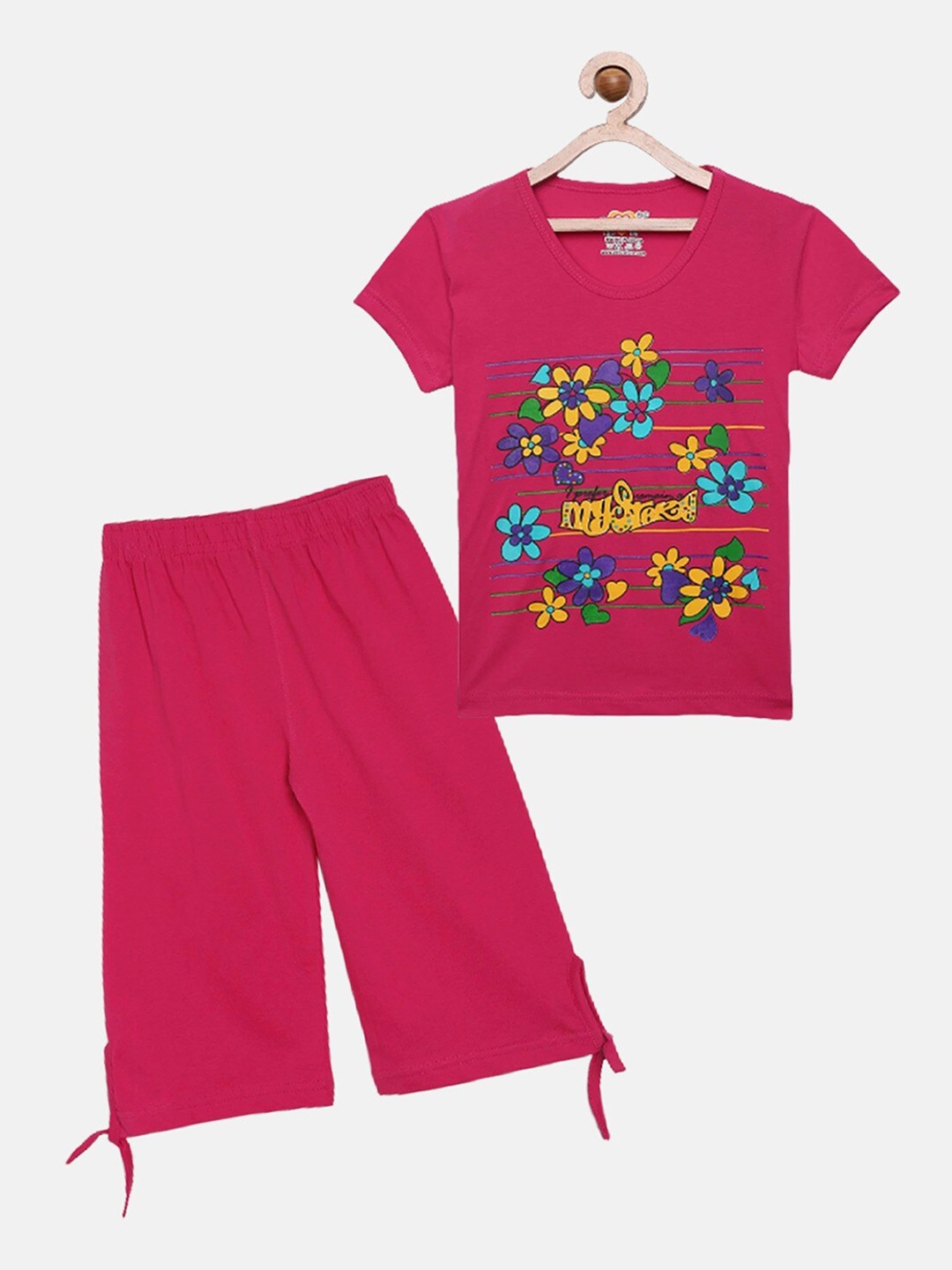 

SINI MINI Girls Printed Pure Cotton T-Shirt with Capris, Rose gold