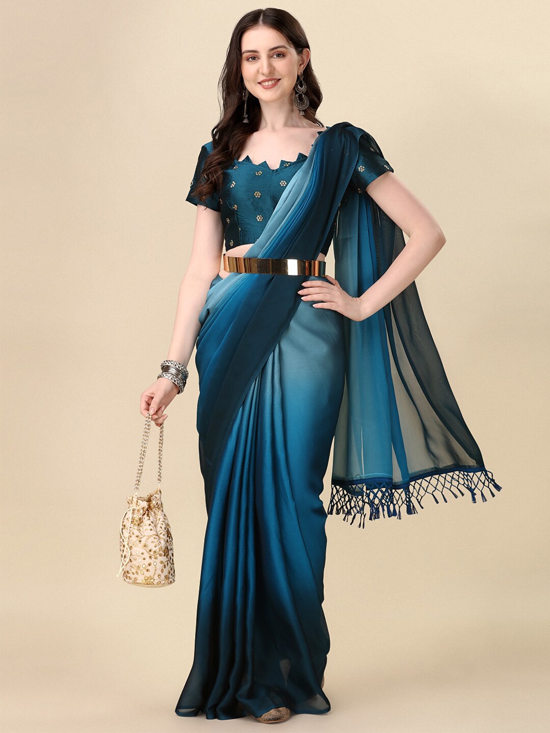 

KALINI Ombre Dyed Saree, Teal