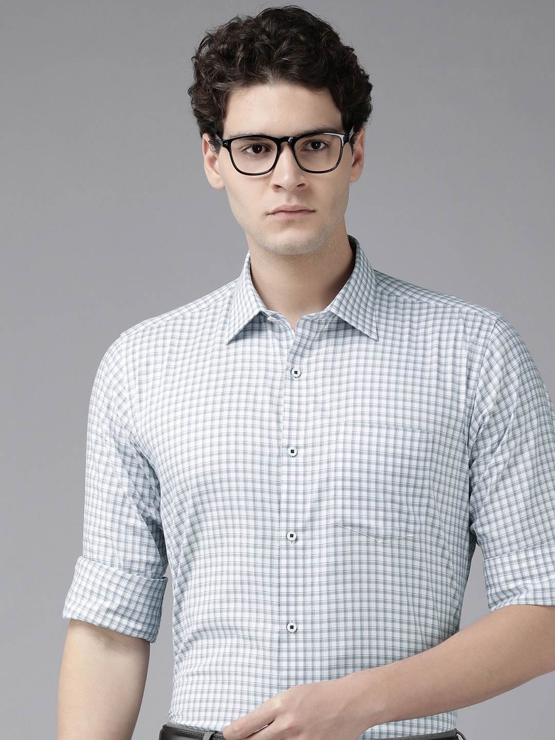 

Van Heusen Checked Custom Fit Pure Cotton Formal Shirt, White