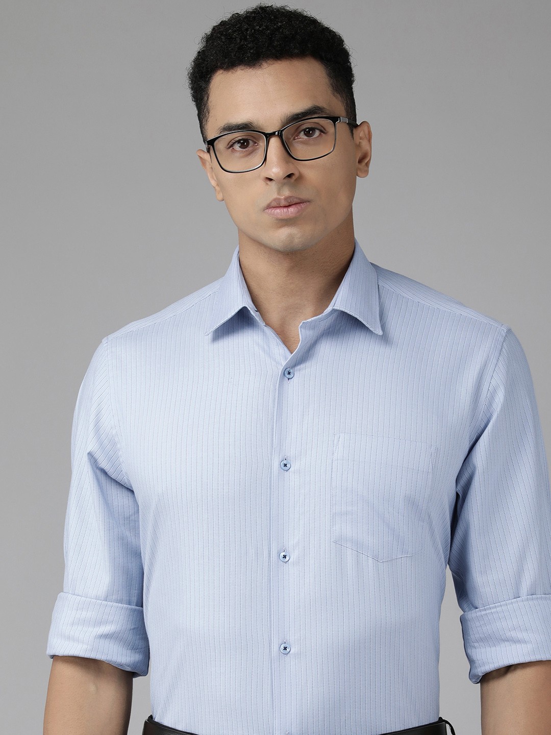 

Van Heusen Pure Cotton Self Striped Custom Formal Shirt, Blue