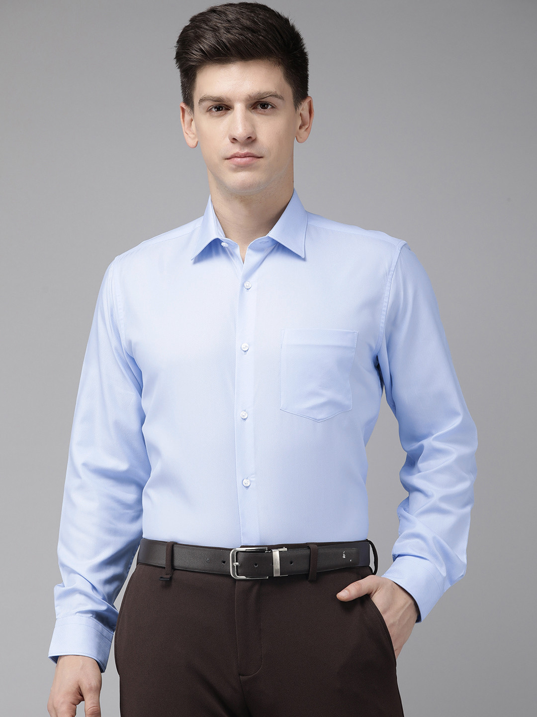 

Van Heusen Pure Cotton Self Design Pinstripes Formal Shirt, Blue
