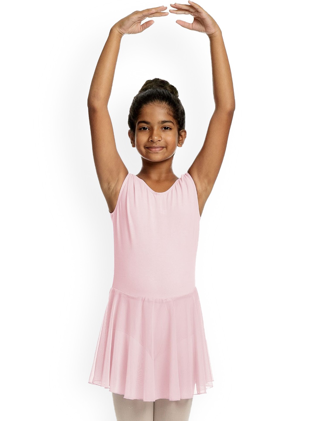 

IKAANYA Girls Round Neck Leotard Dress, Pink