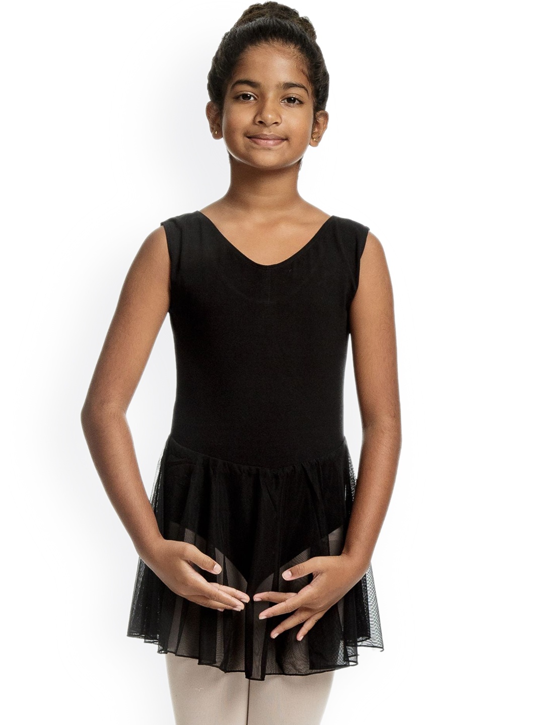 

IKAANYA Girls V-Neck Leotard Dress, Black