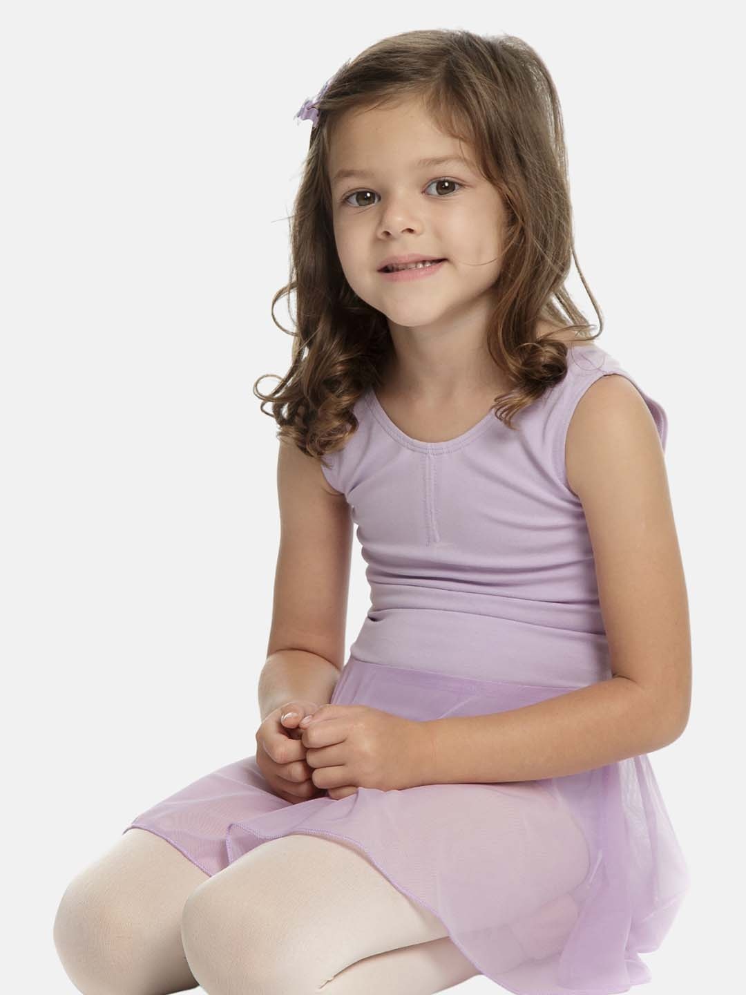 

IKAANYA Girls Round Neck Gathered Cotton Fit & Flare Leotard Dress, Purple