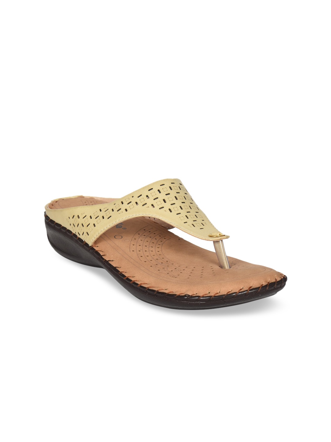 

Ajanta Textured Open Toe Comfort Heels With Laser Cuts, Beige