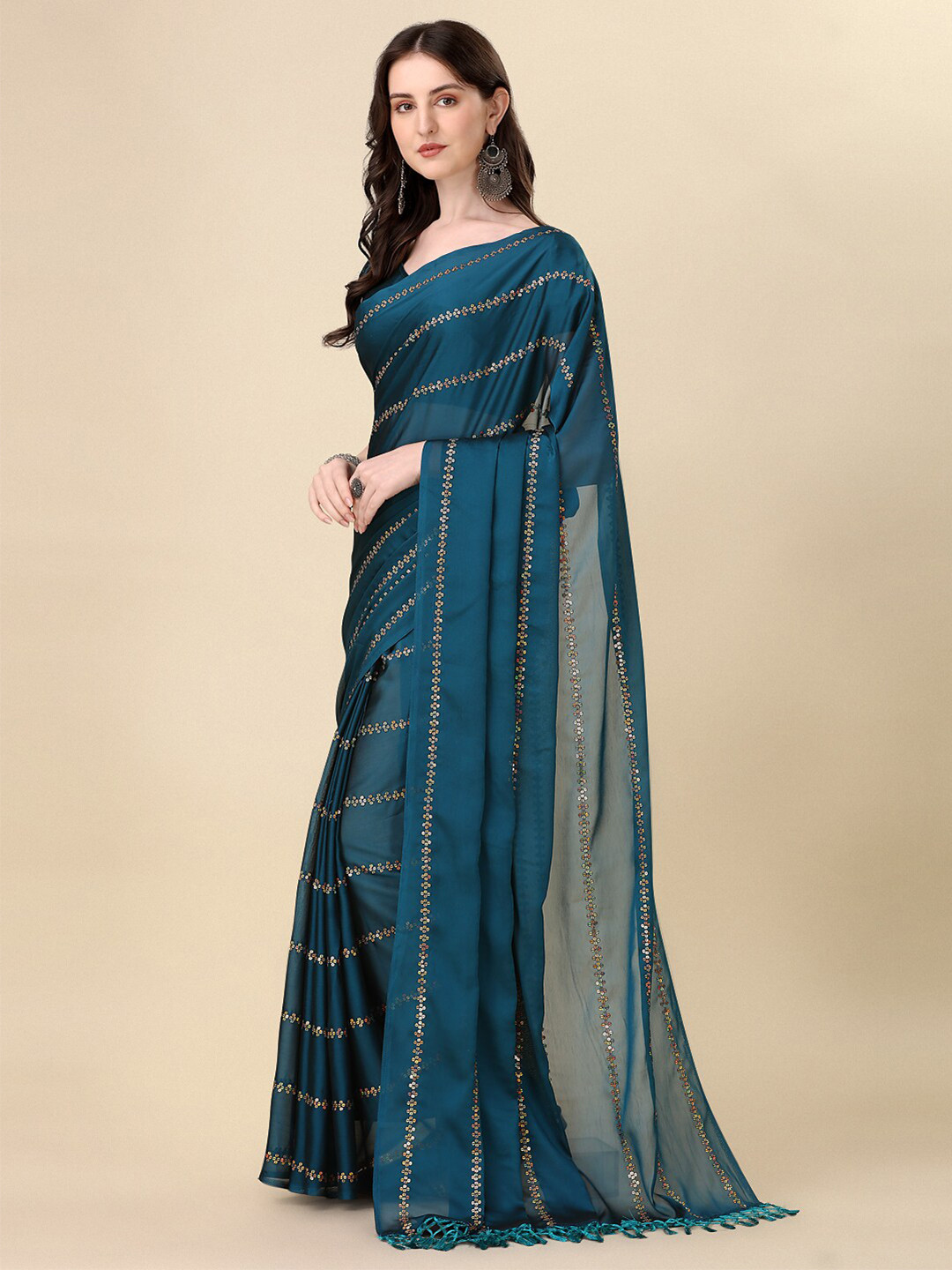 

KALINI Sequin Embellished Saree, Teal