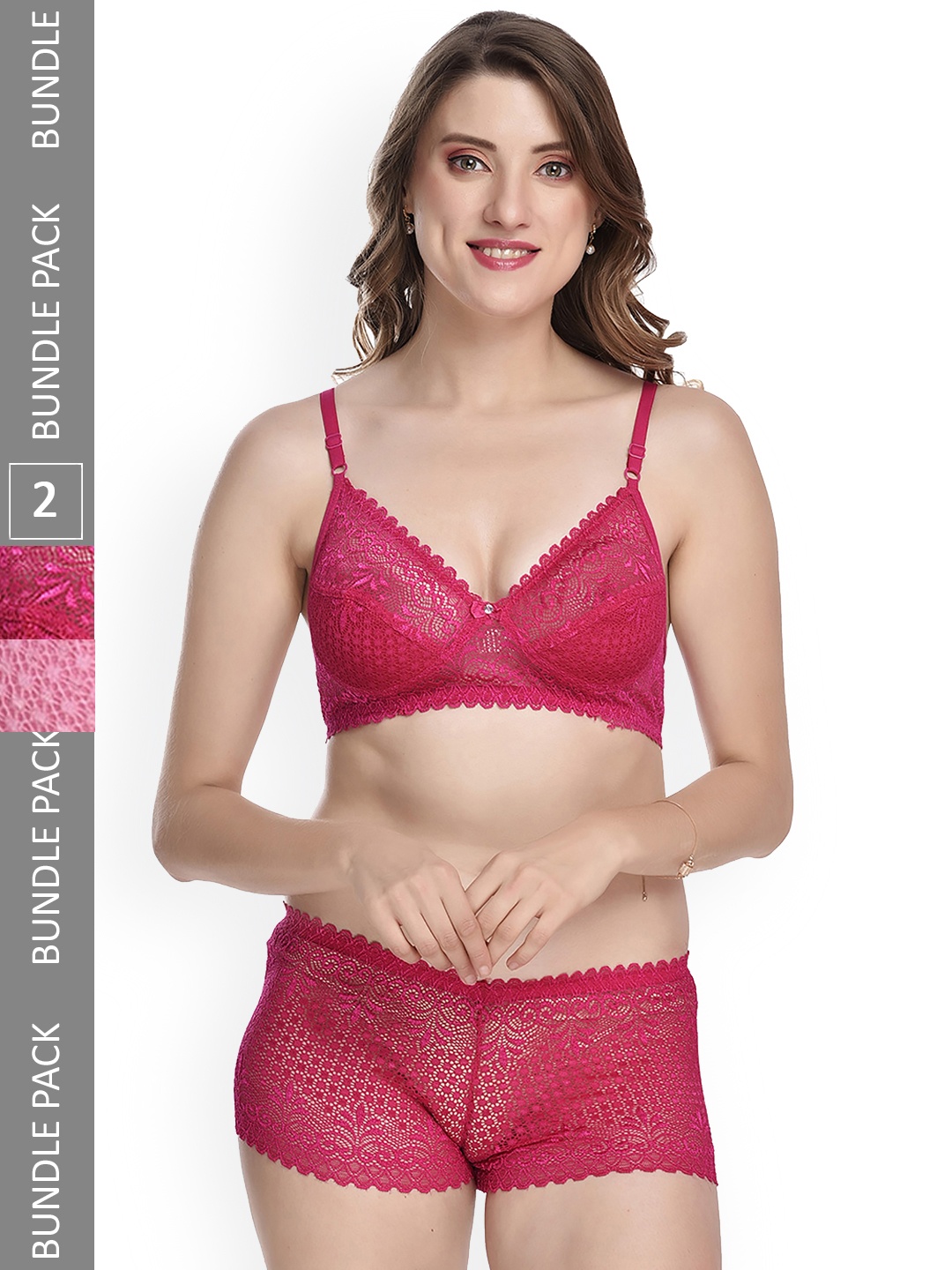 

AROUSY Women Pack Of 2 Self-Design Lingerie Set K_Rain Set_Pink,Orange_30