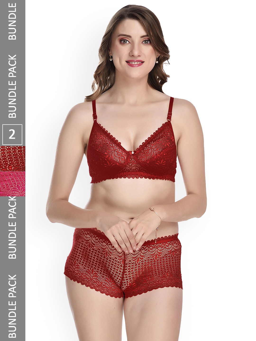 

AROUSY Women Pack Of 2 Self-Design Lingerie Set, Pink