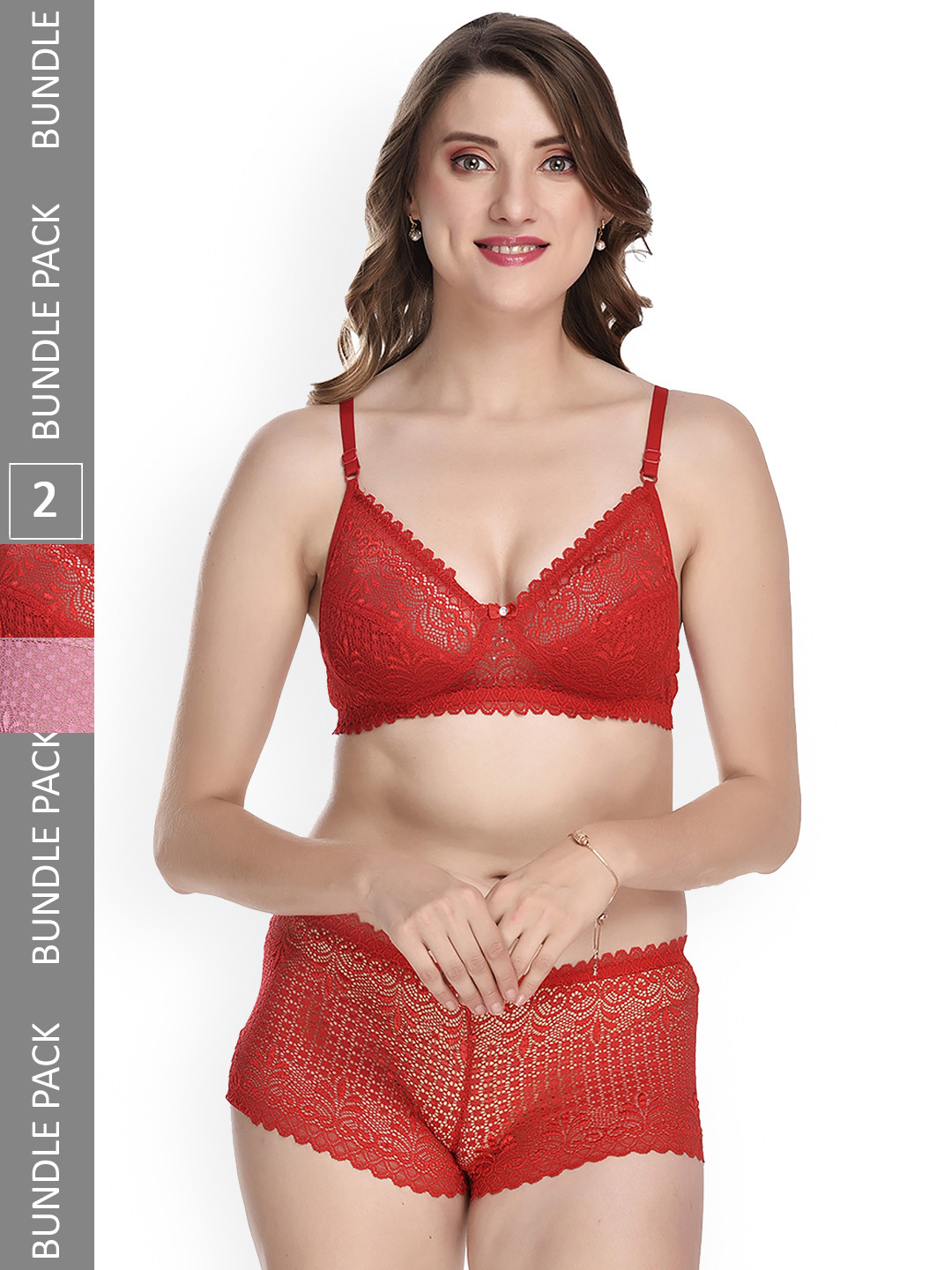 

AROUSY Women Pack Of 2 Self-Design Lingerie Set, Pink
