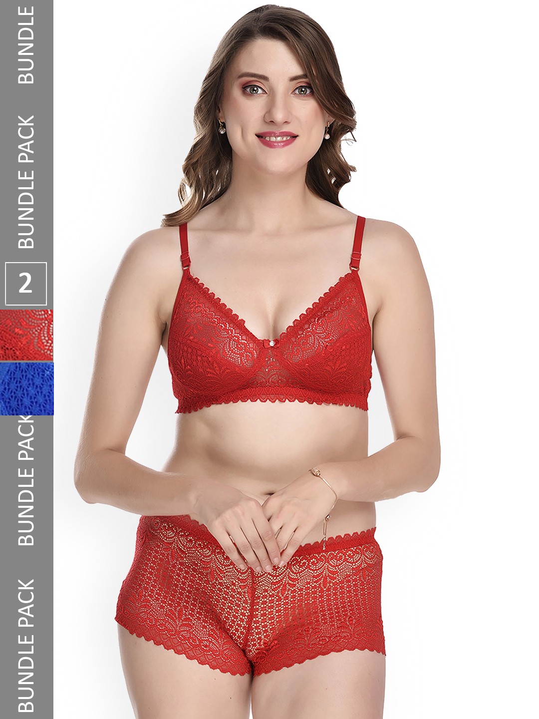 

AROUSY Women Pack Of 2 Self Design Lingerie Set, Red