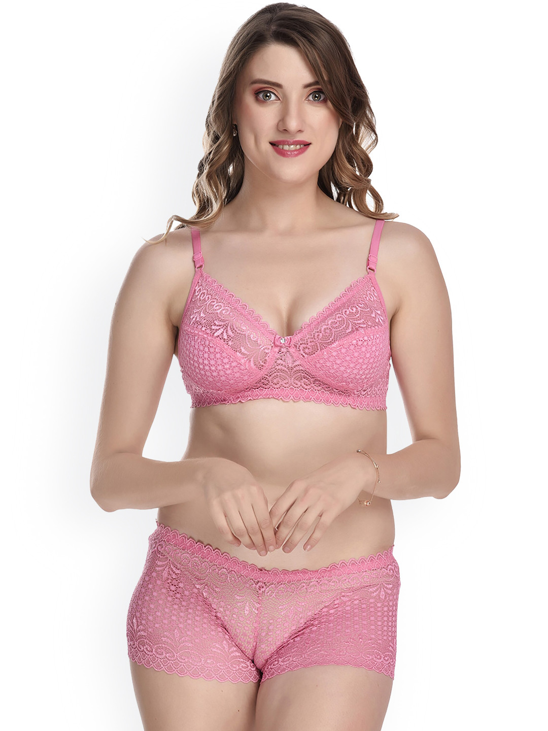 

AROUSY Pack Of 1 Laced Lingerie Set, Pink