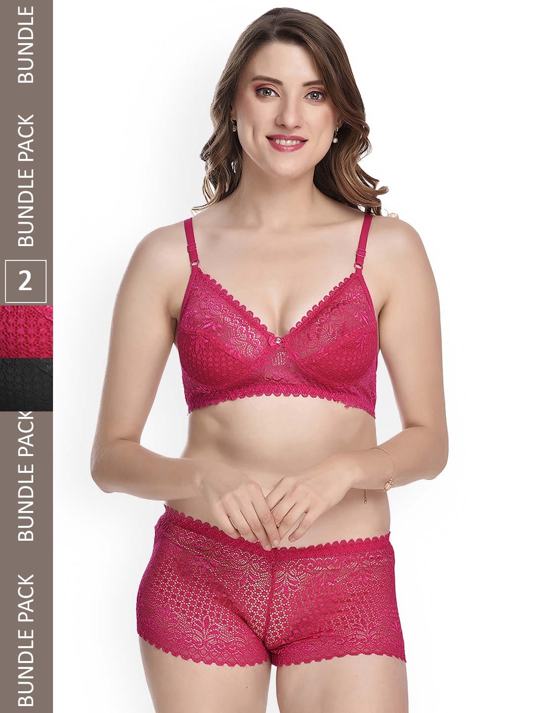 

AROUSY Women Pack Of 2 Self-Design Lingerie Set K_Rain Set_Pink,Black_30