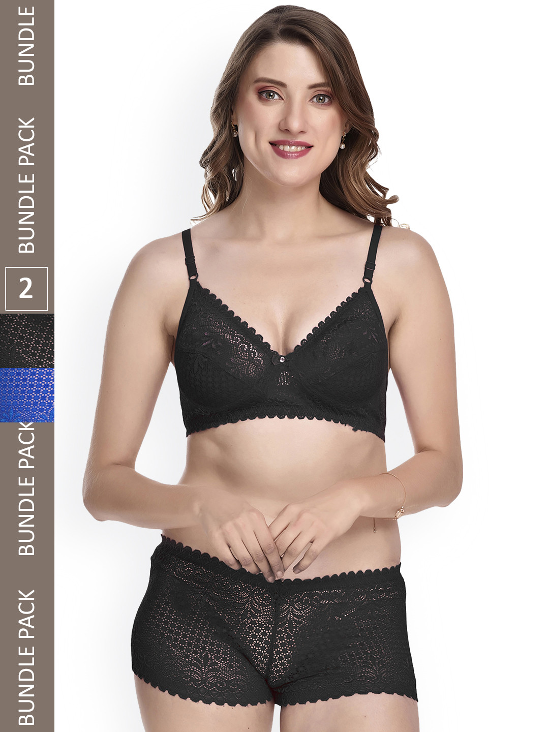 

AROUSY Pack Of 2 Self-Design Lingerie Set, Blue