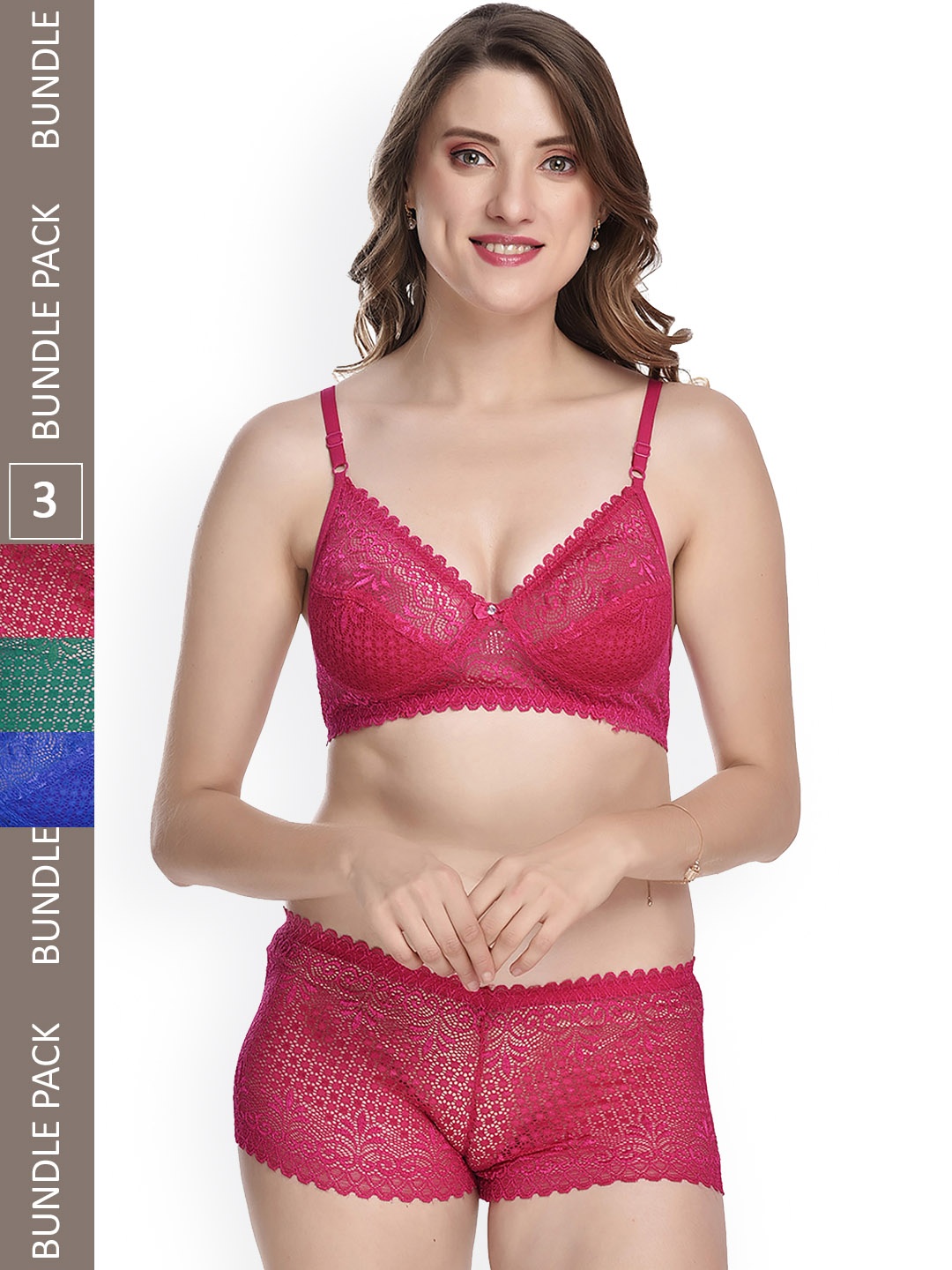 

AROUSY Pack Of 3 Laced Lingerie Set, Grey
