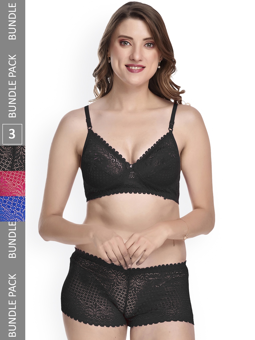 

AROUSY Women Pack Of 3 Self-Design Lingerie Set, Blue