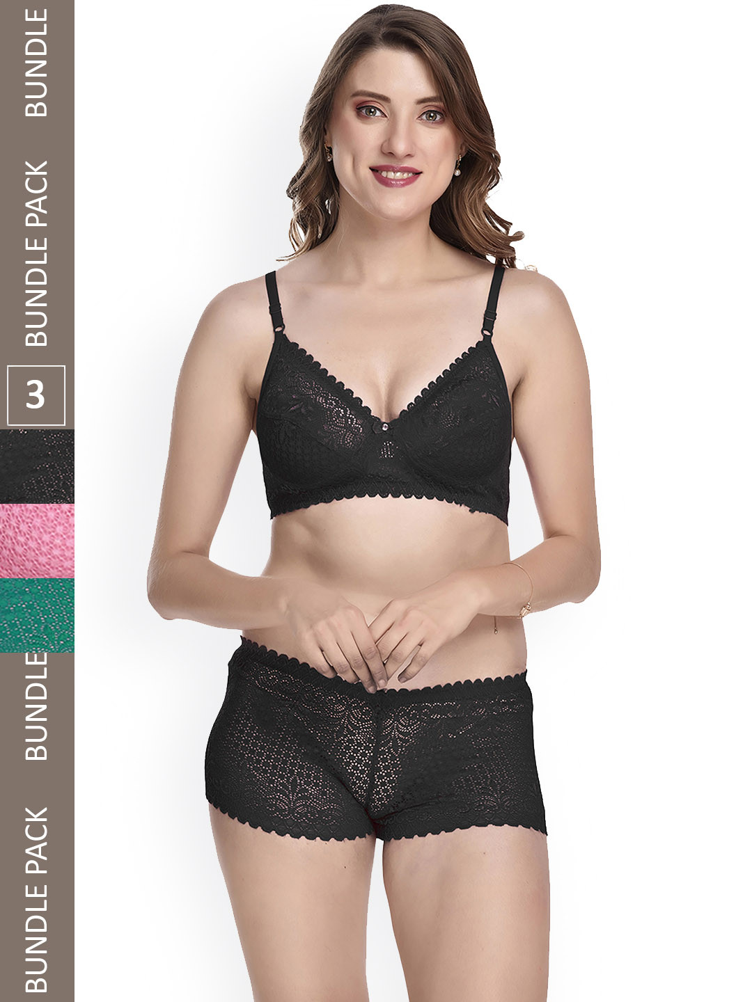 

AROUSY Women Pack Of 3 Self-Design Lingerie Set, Green