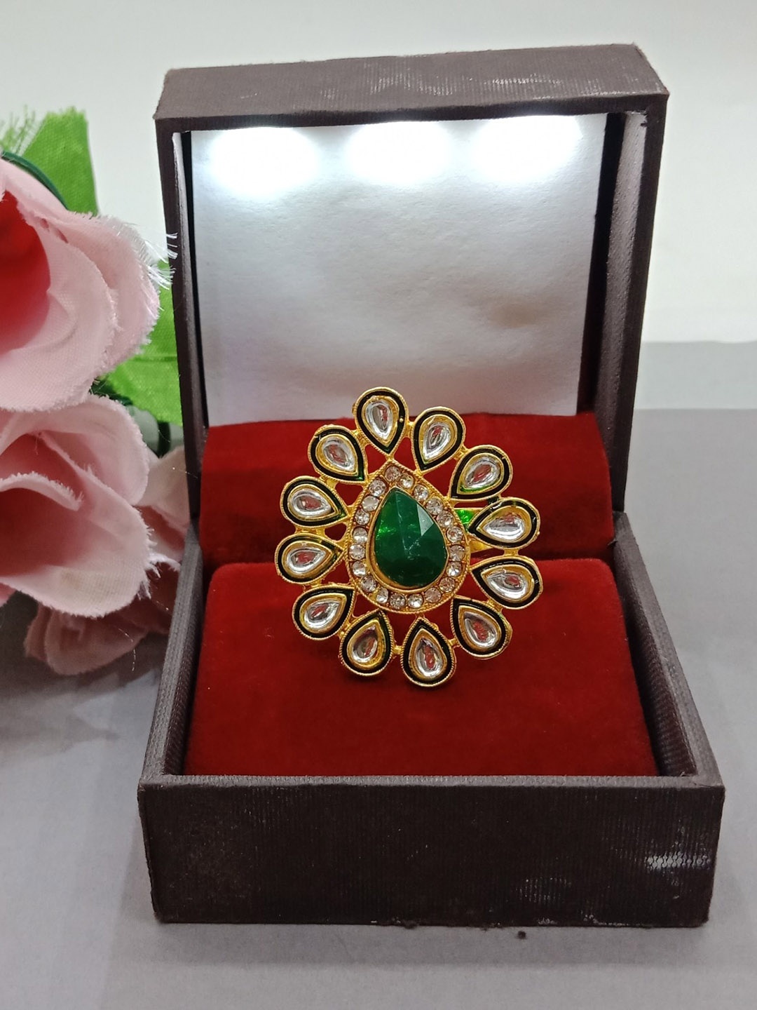 

AASHISH IMITATION Gold-Plated Kundan-Studded Adjustable Finger Ring