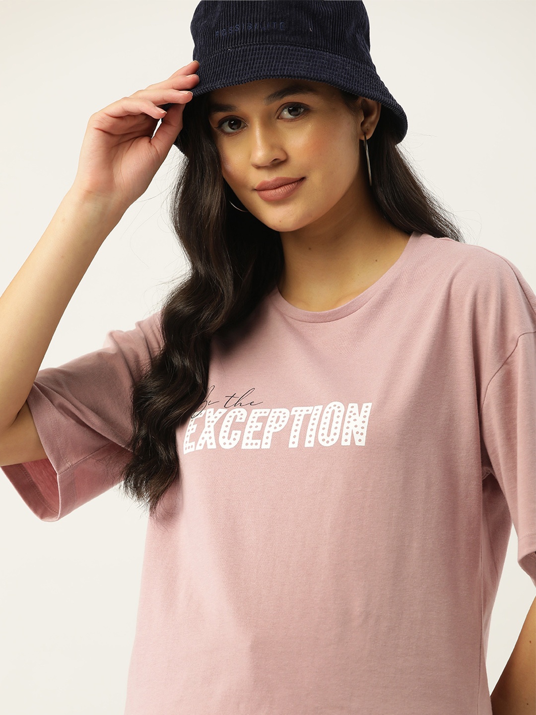 

DressBerry Printed Pure Cotton Oversized Longline T-shirt, Mauve