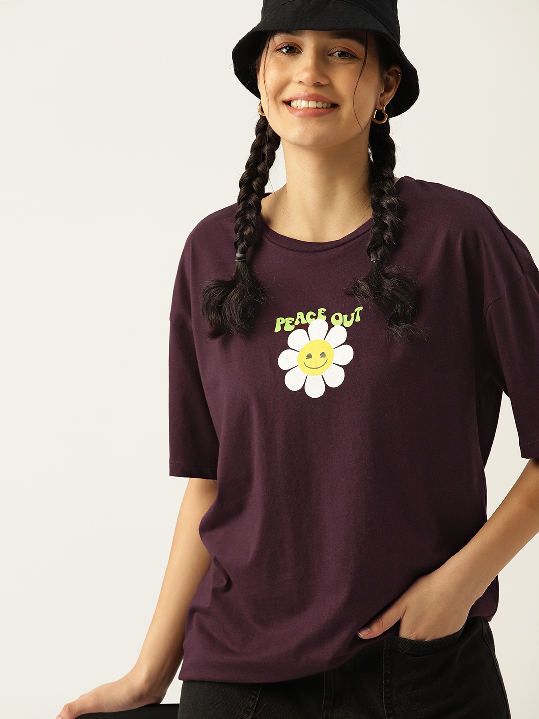 

DressBerry Floral Printed Pure Cotton Longline T-shirt, Burgundy