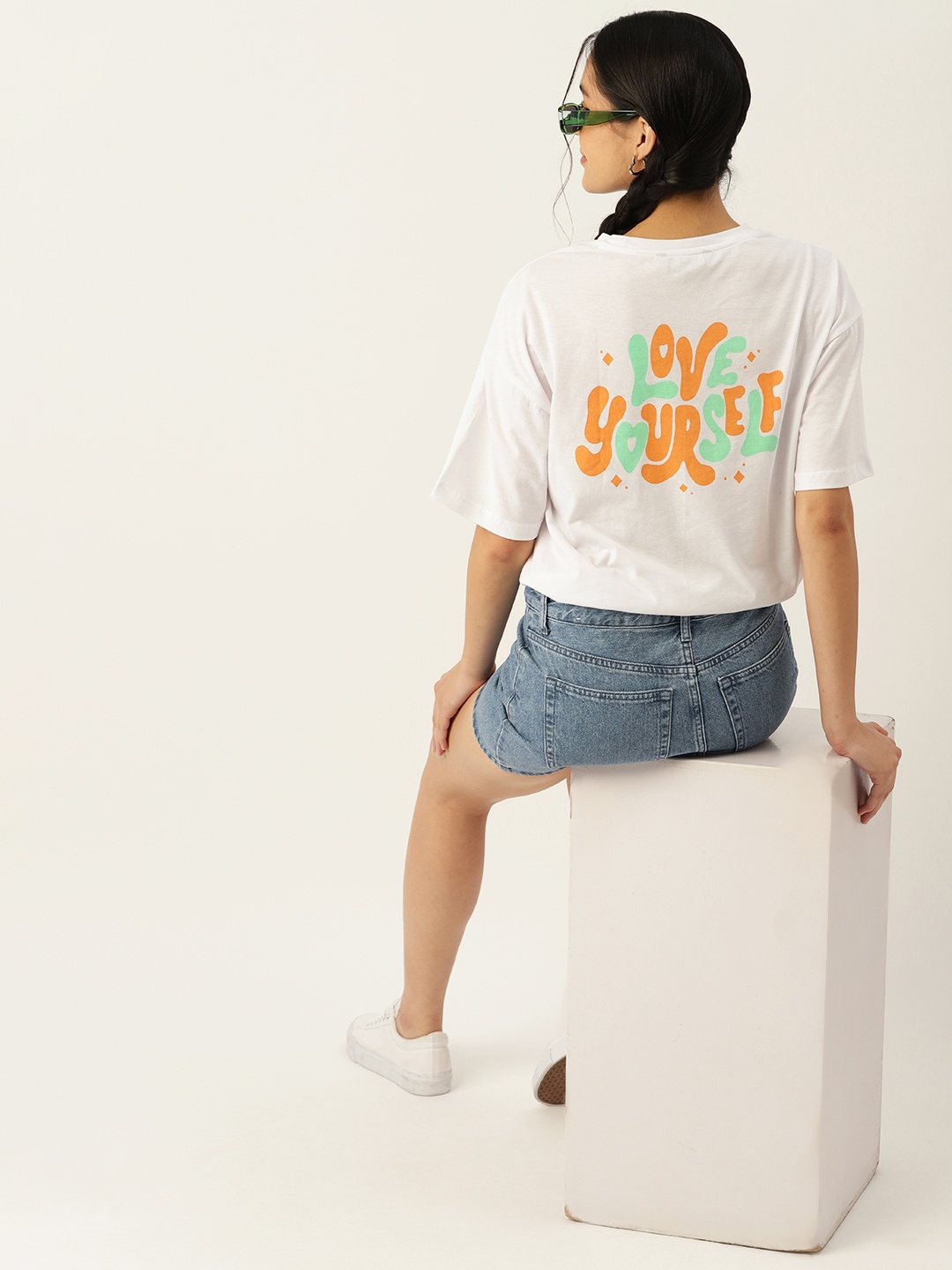 

DressBerry Typography Printed Pure Cotton Oversized T-shirt, White