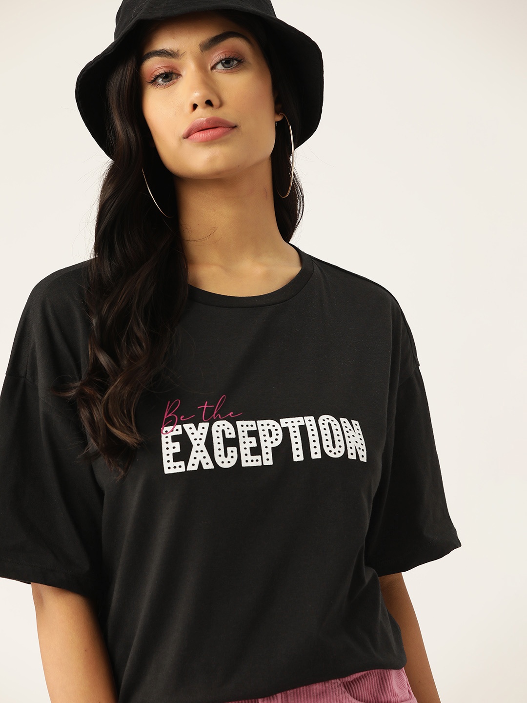 

DressBerry Printed Pure Cotton Longline T-shirt, Black