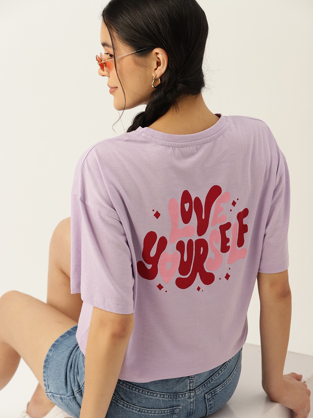 

DressBerry Typography Printed Pure Cotton Oversized T-shirt, Lavender