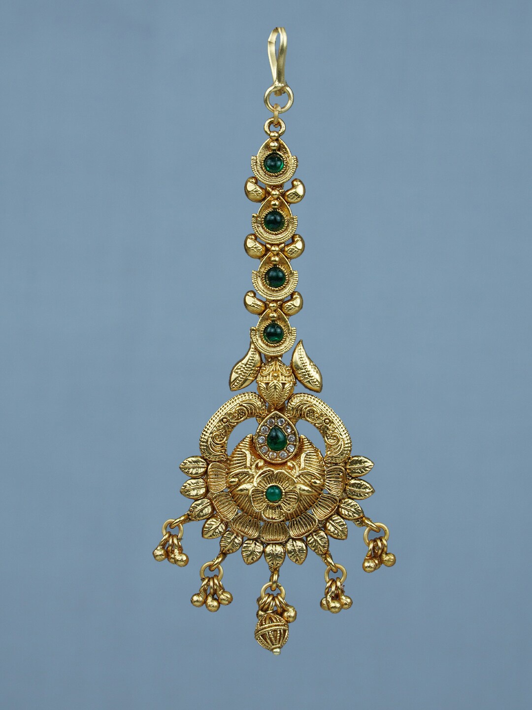 

Diksha collection Brass-Plated Stone Studded Matte Finish Maang Tikka, Gold