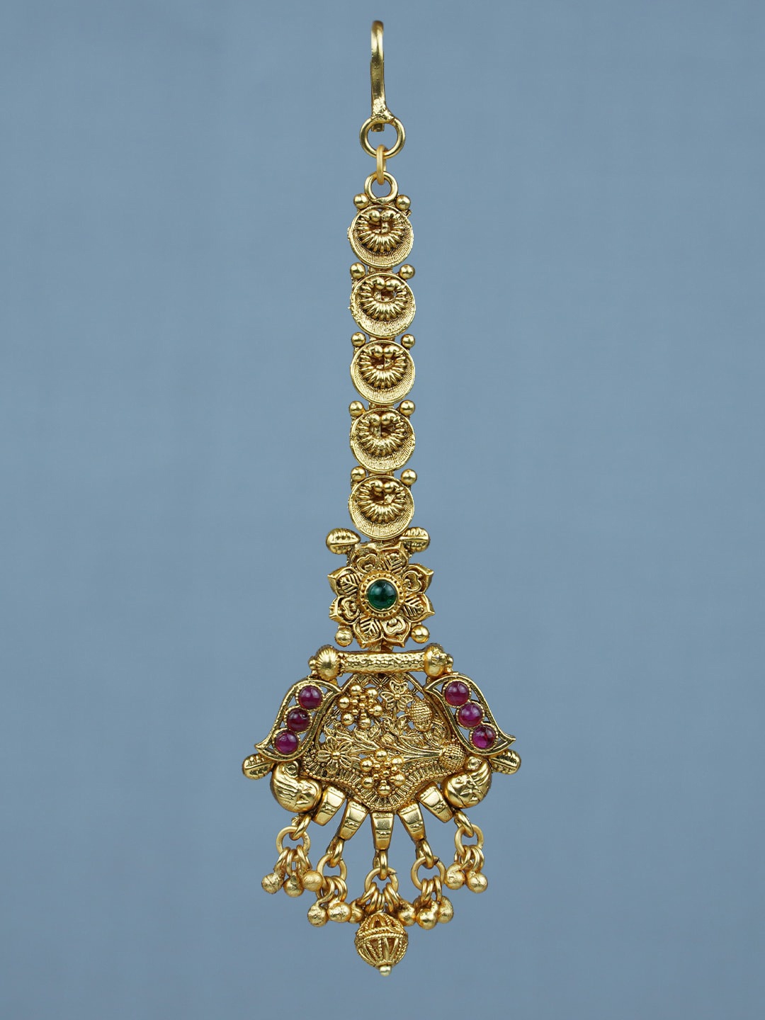 

Diksha collection Brass-Plated Stone Studded Matte Finish Maang Tikka, Gold