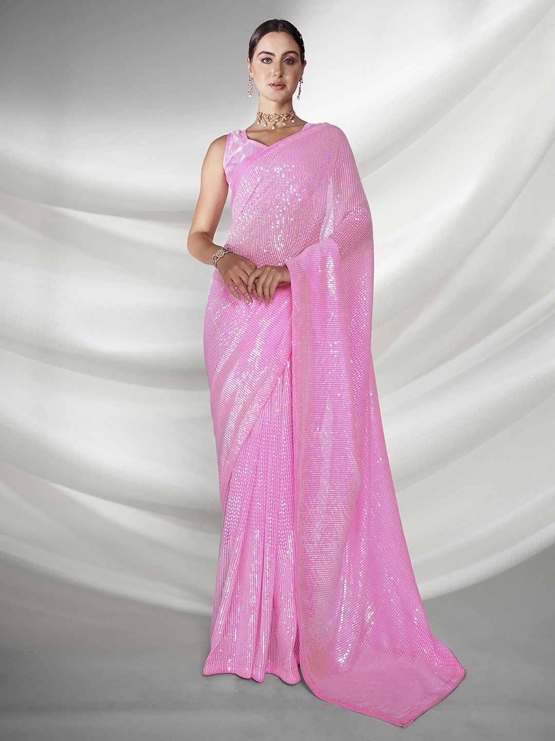 

Mitera Pink Sequin Embellished Saree