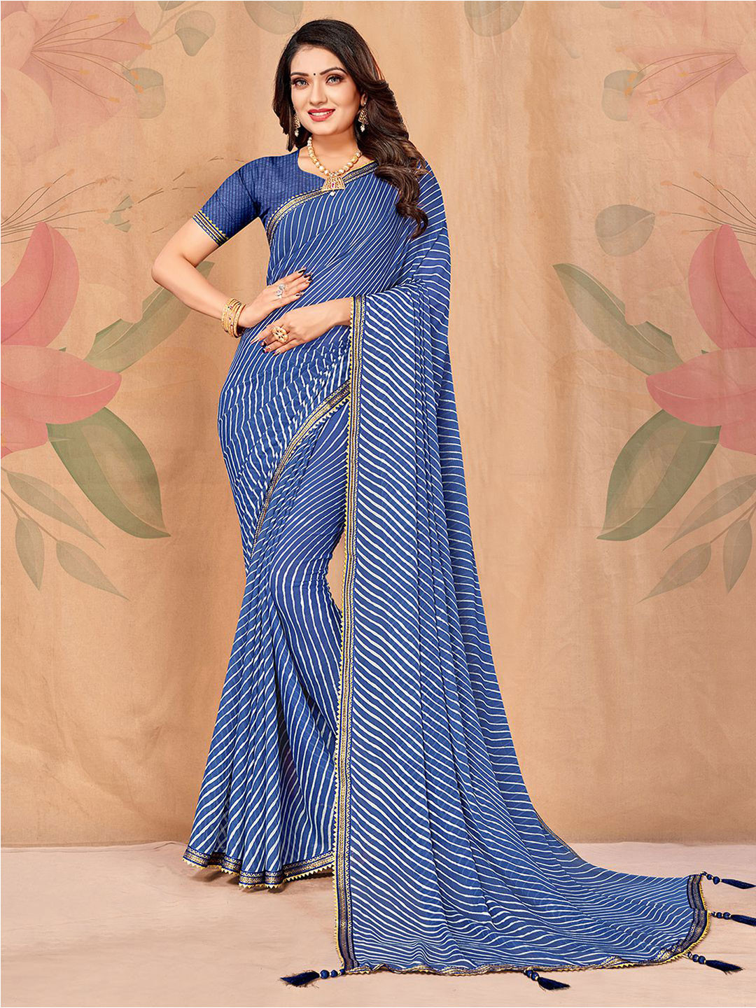 

Mitera Navy Blue Leheriya Embroidered Saree