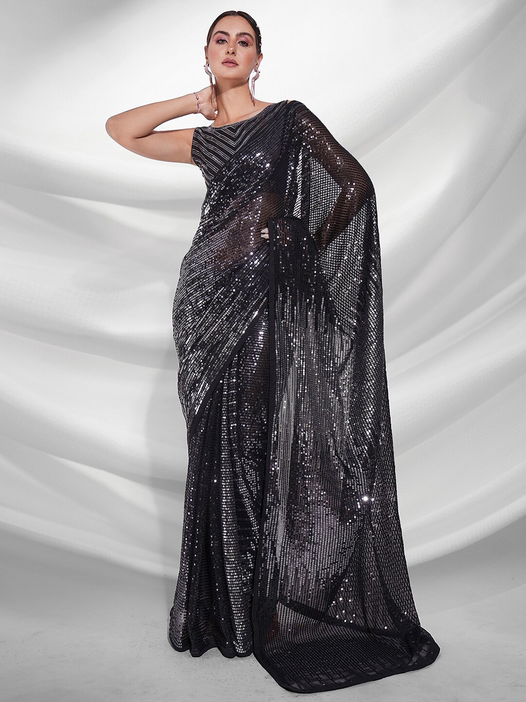 

Mitera Black Embellished Sequinned Saree