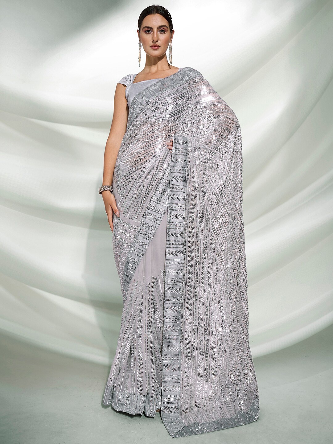

Mitera Grey Embellished Sequinned Saree