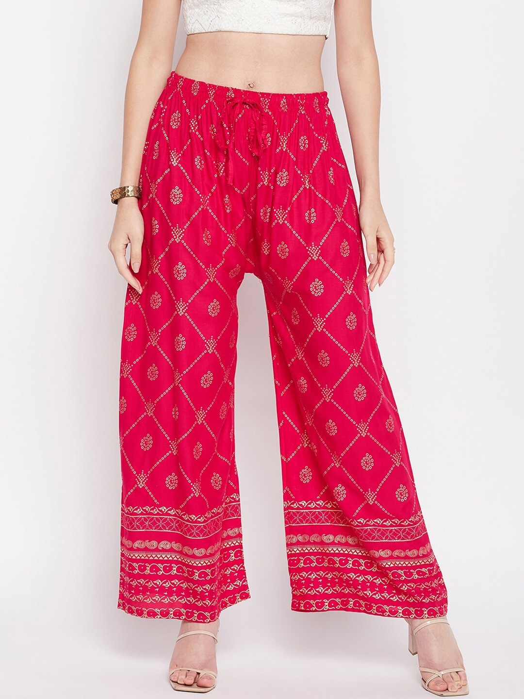 

Clora Creation Women Mid-Rise Ethnic Printed Straight Palazzos, Magenta