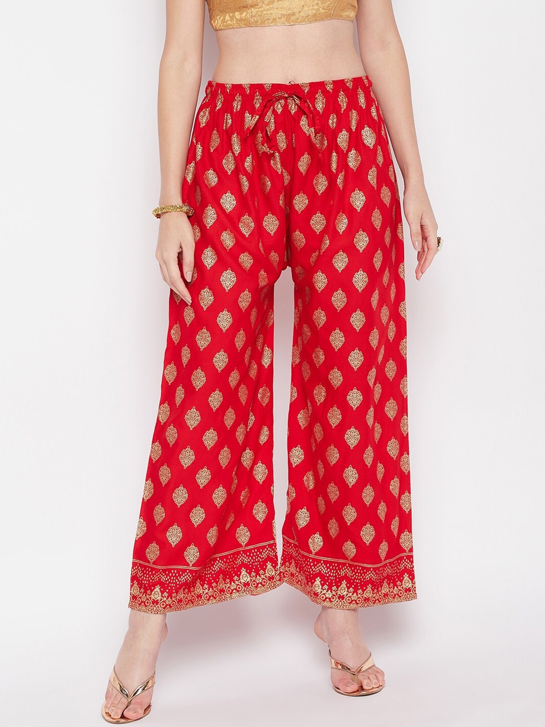 

Clora Creation Women Mid-Rise Ethnic Printed Straight Palazzos, Red