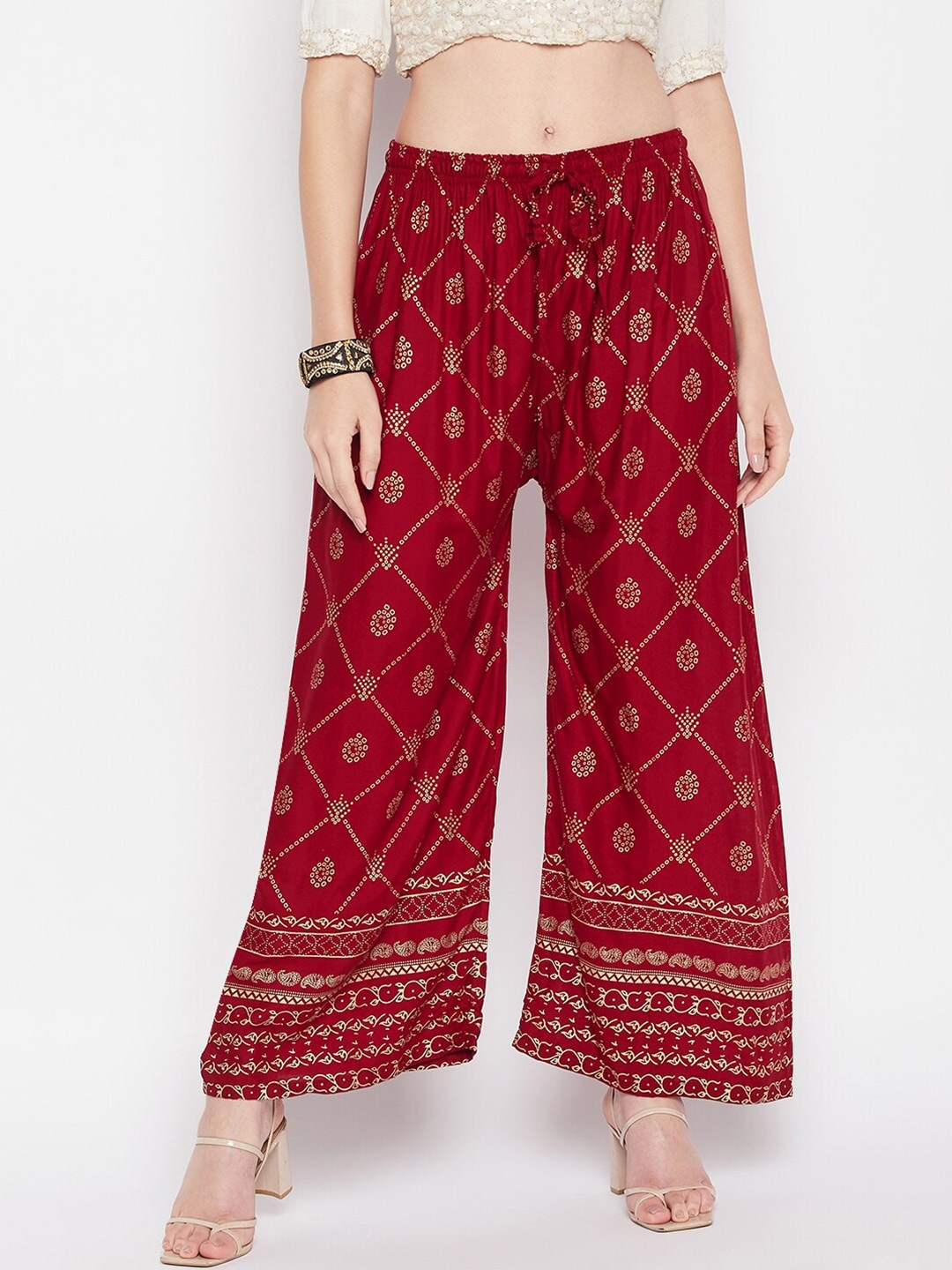 

Clora Creation Women Mid-Rise Ethnic Printed Straight Palazzos, Maroon
